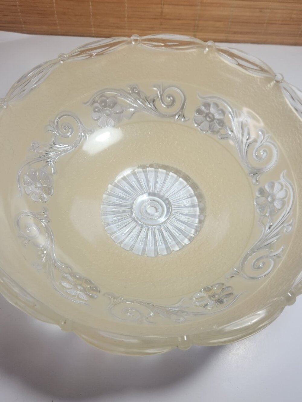 Vintage Art Deco Yellow Frosted Glass Ceiling Light Lamp Shade Floral Daisy